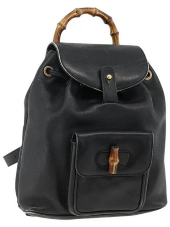 GUCCI Bamboo Backpack Leather Black Gold 003 2034 0030 Auth ka3090 main image 15